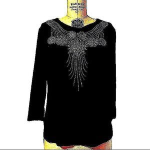 Vintage Daniel Benjamin Black and gold glitter  long sleeve tee size Large